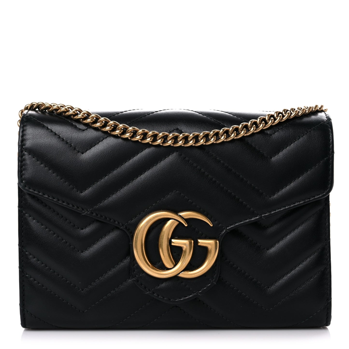 Calfskin Matelasse GG Marmont Chain Wallet Black