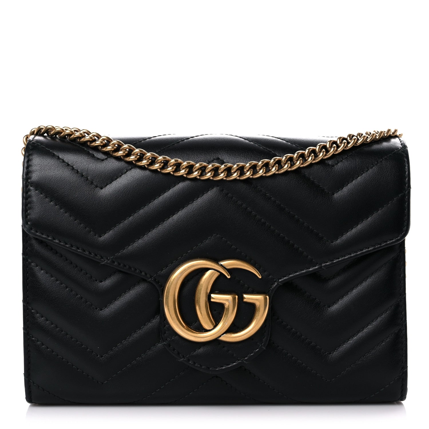 Gucci Calfskin Matelasse GG Marmont Chain Wallet Black 1 of 18