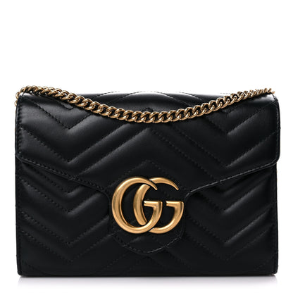 Gucci Calfskin Matelasse GG Marmont Chain Wallet Black 1 of 18