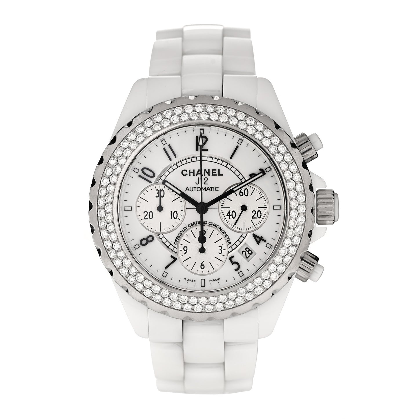Stainless Steel Ceramic Diamond Bezel 41mm J12 Chronograph Automatic Watch White