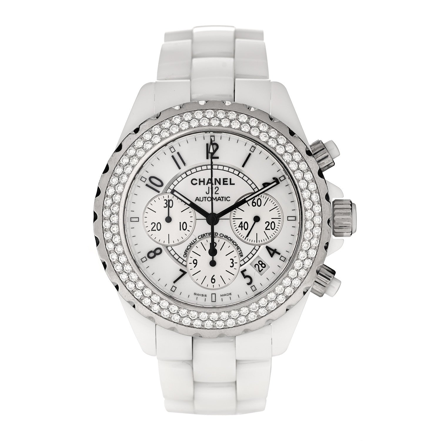 Chanel Stainless Steel Ceramic Diamond Bezel 41mm J12 Chronograph Automatic Watch White 1 of 4