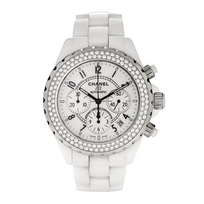 Chanel Stainless Steel Ceramic Diamond Bezel 41mm J12 Chronograph Automatic Watch White 1 of 4