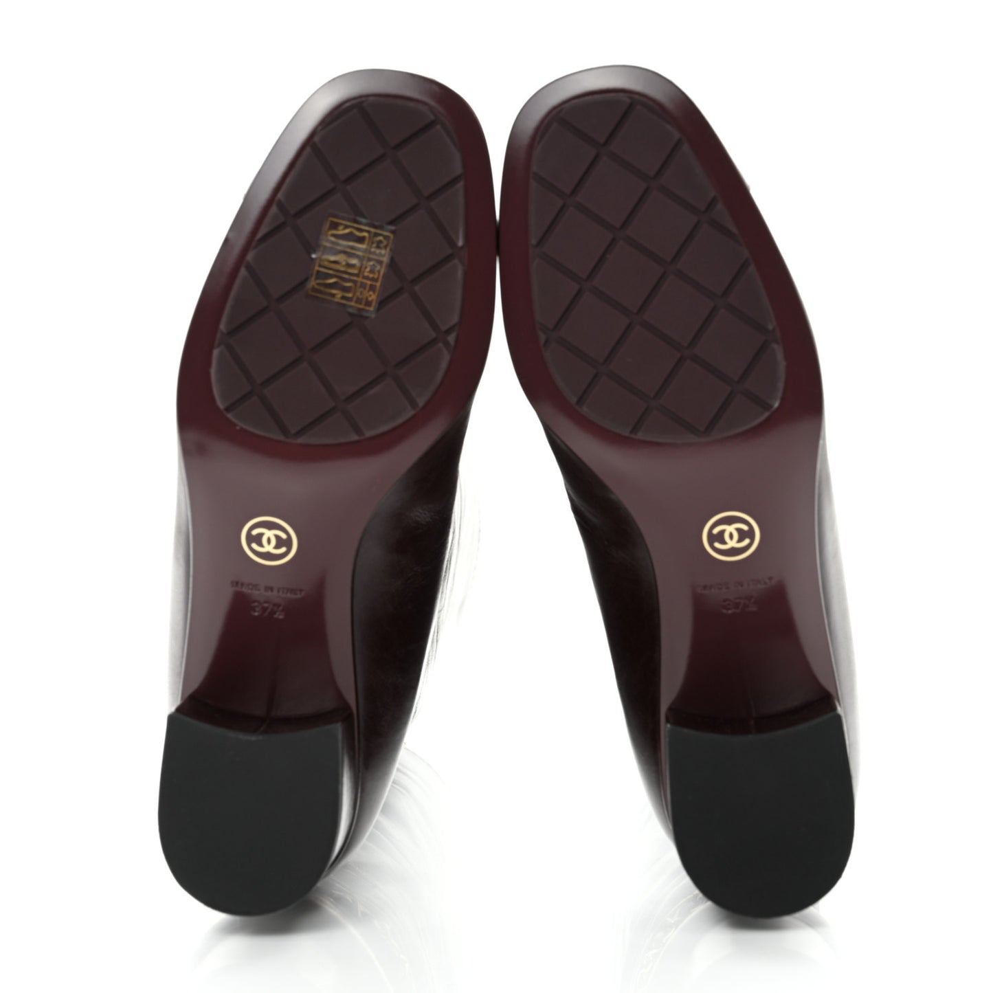 Crumpled Calfskin Cap Toe Chain Boots 37.5 Burgundy