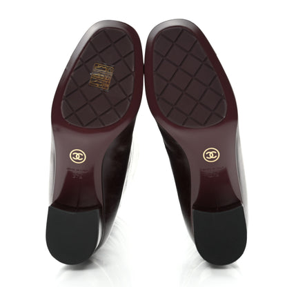 Chanel Crumpled Calfskin Cap Toe Chain Boots 37.5 Burgundy 5 of 7