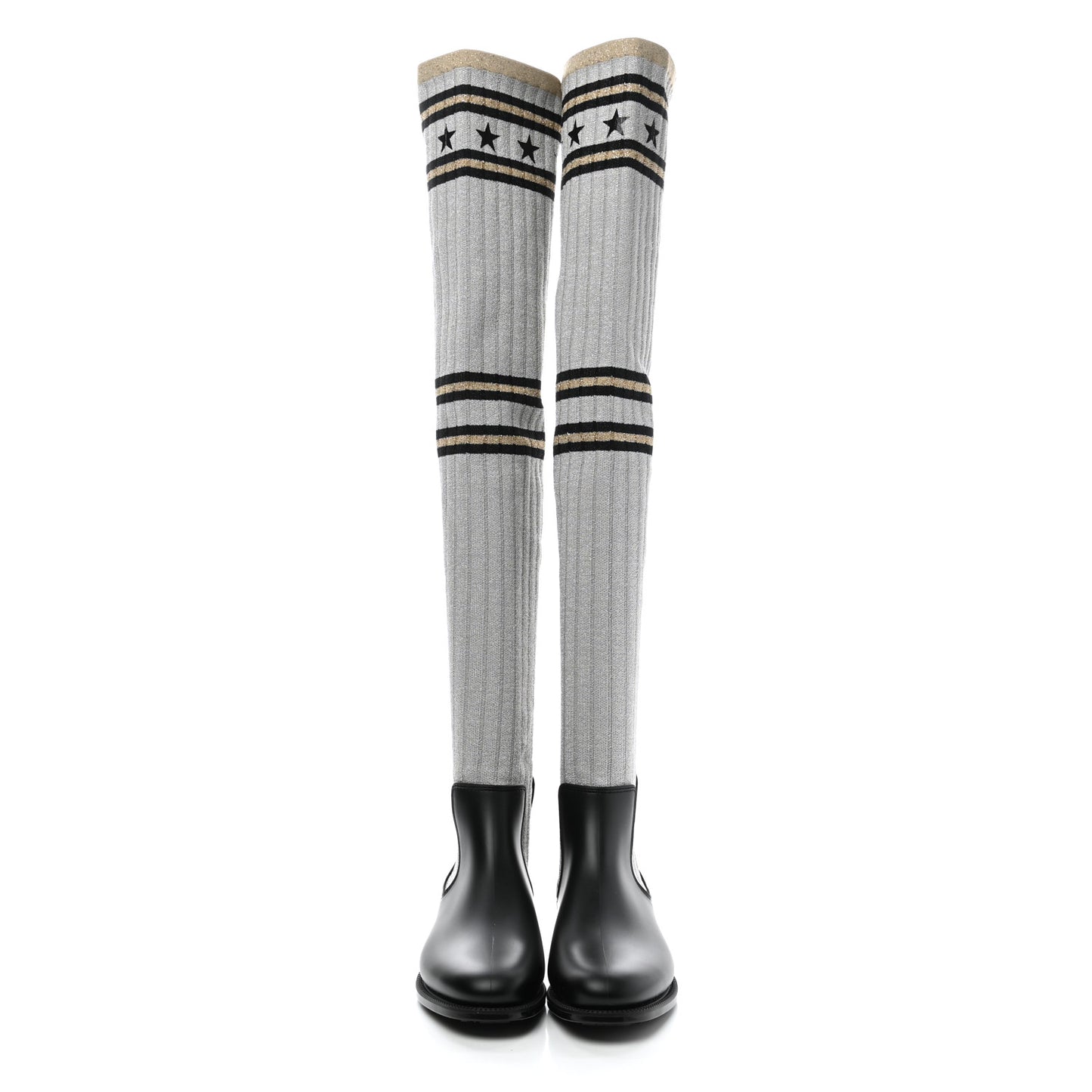 Knit Rubber Storm Over The Knee Boots 39 Silver Gold
