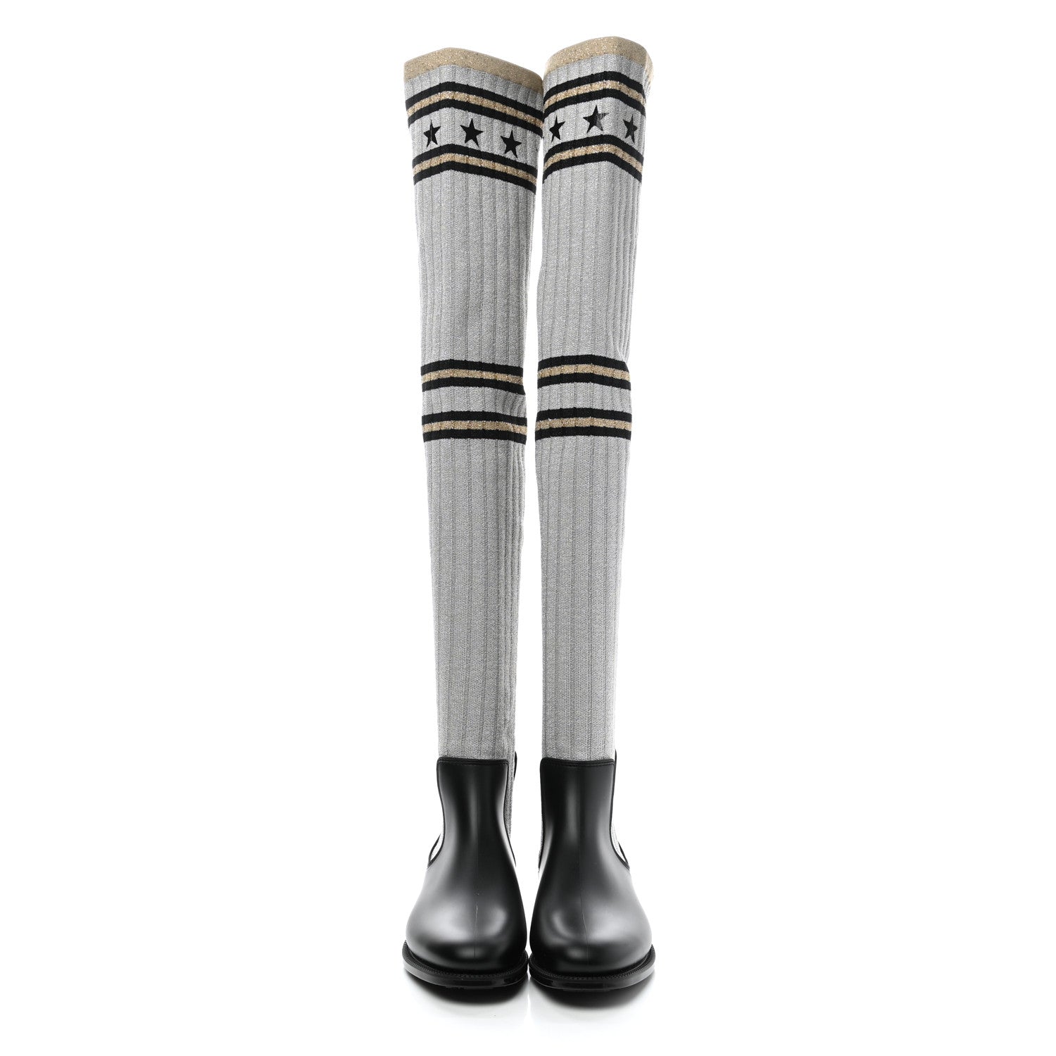 Givenchy Knit Rubber Storm Over The Knee Boots 39 Silver Gold 2 of 6