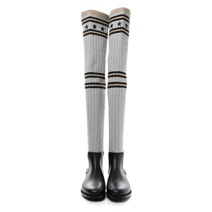 Givenchy Knit Rubber Storm Over The Knee Boots 39 Silver Gold 2 of 6