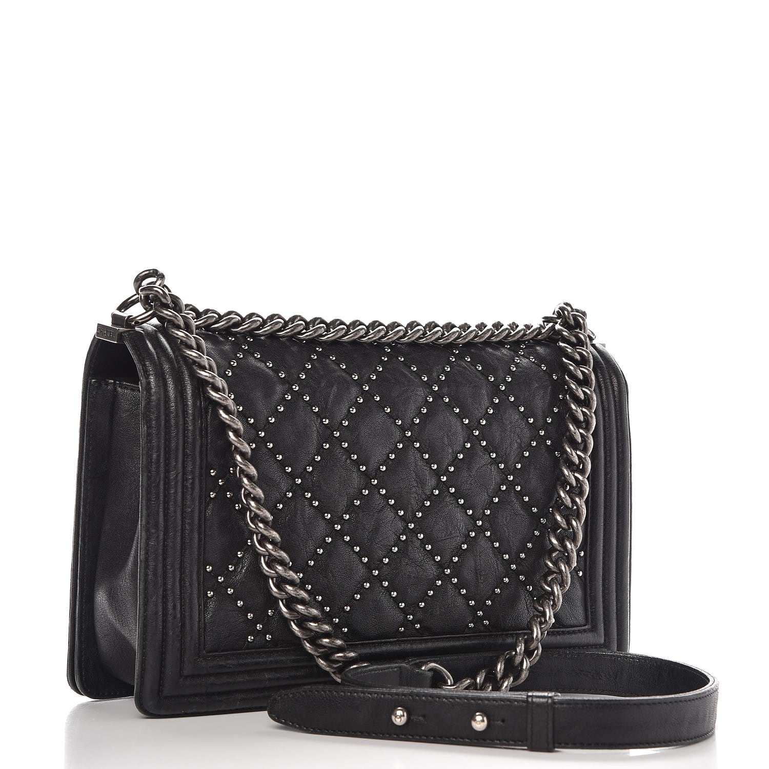 Chanel Crumpled Lambskin Medium Studded Boy Flap Black 3 of 10