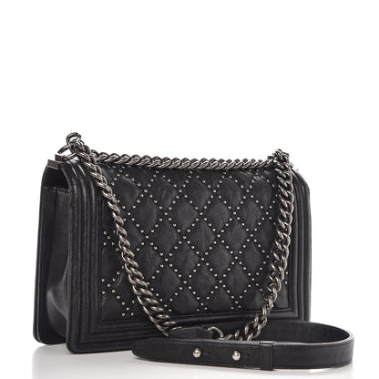 Chanel Crumpled Lambskin Medium Studded Boy Flap Black 3 of 10
