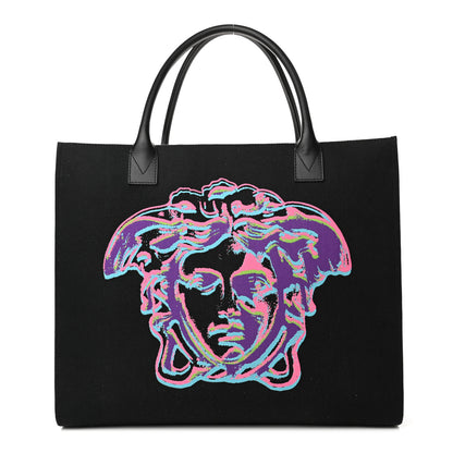Versace Canvas Calfskin Large Medusa Pop Cabas Tote Black 1 of 4