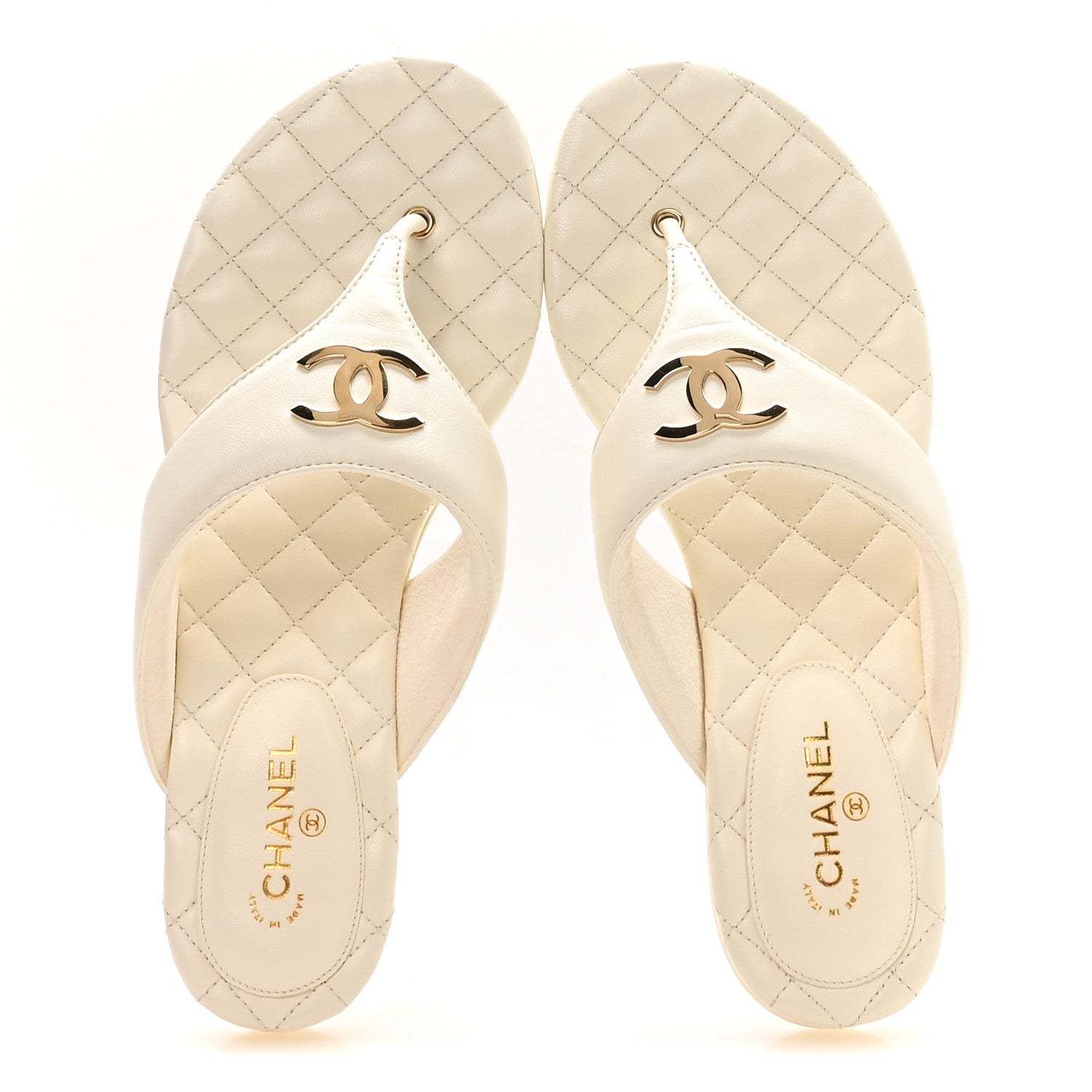 Chanel Lambskin Quilted Padded Thong Sandals 39.5 White 2 of 9
