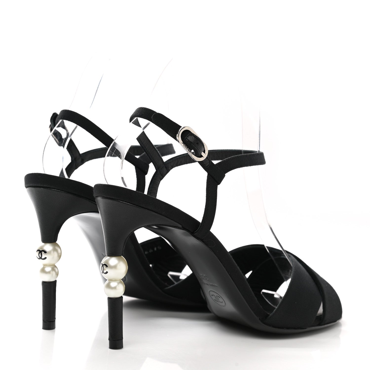 Chanel Grosgrain Pearl Sandals 38.5 Black 4 of 10