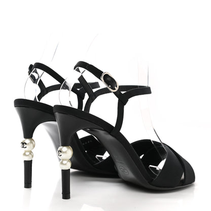 Chanel Grosgrain Pearl Sandals 38.5 Black 4 of 10