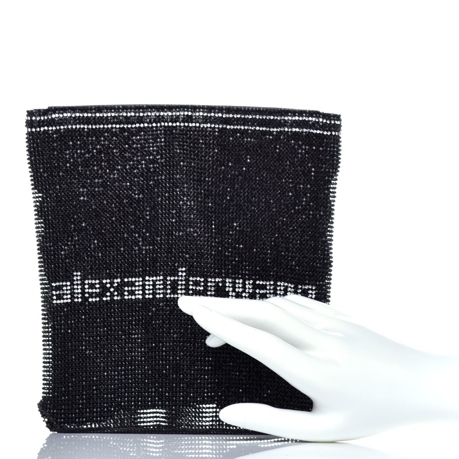 Alexander Wang Rhinestone Chain Mesh Wanglock Logo Pouch Black White 2 of 6
