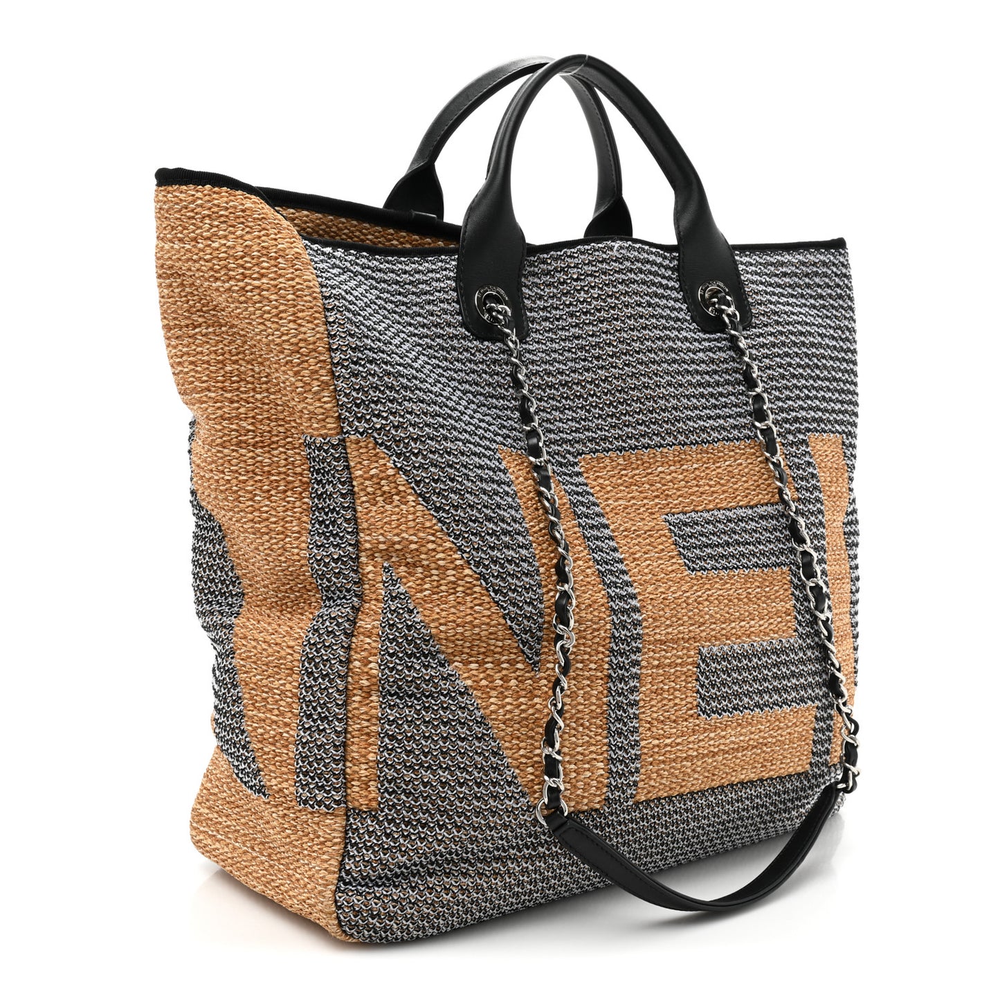 Mixed Fibers Large Shopping Bag Blue Beige