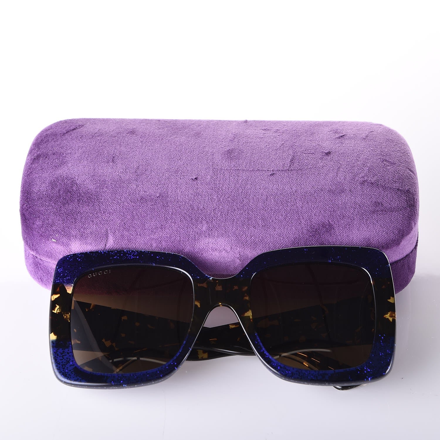 Gucci Square Frame GG0083S Sunglasses Glitter Blue Havana Brown 8 of 8