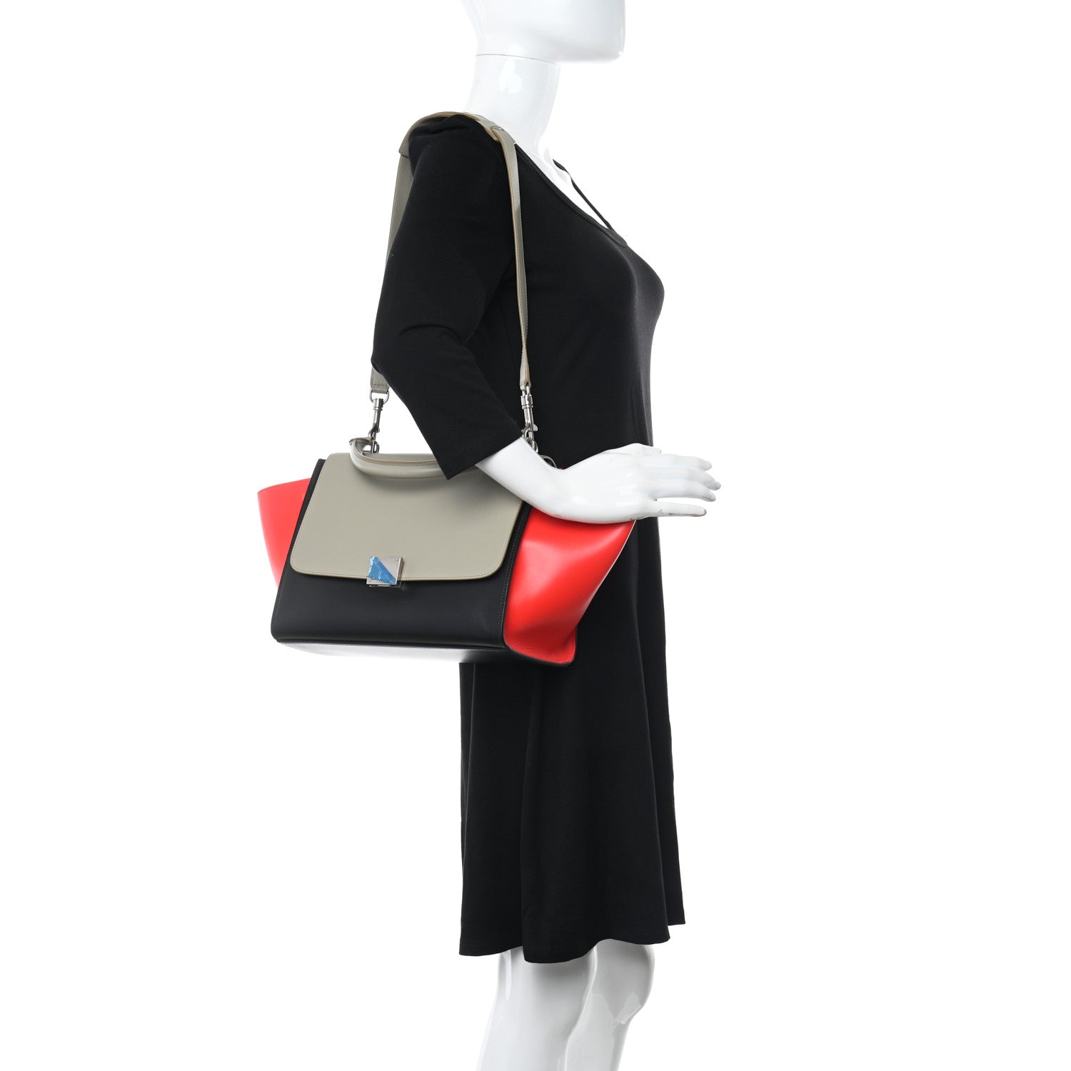 Celine Smooth Calfskin Medium Tri-Color Trapeze Taupe 2 of 11