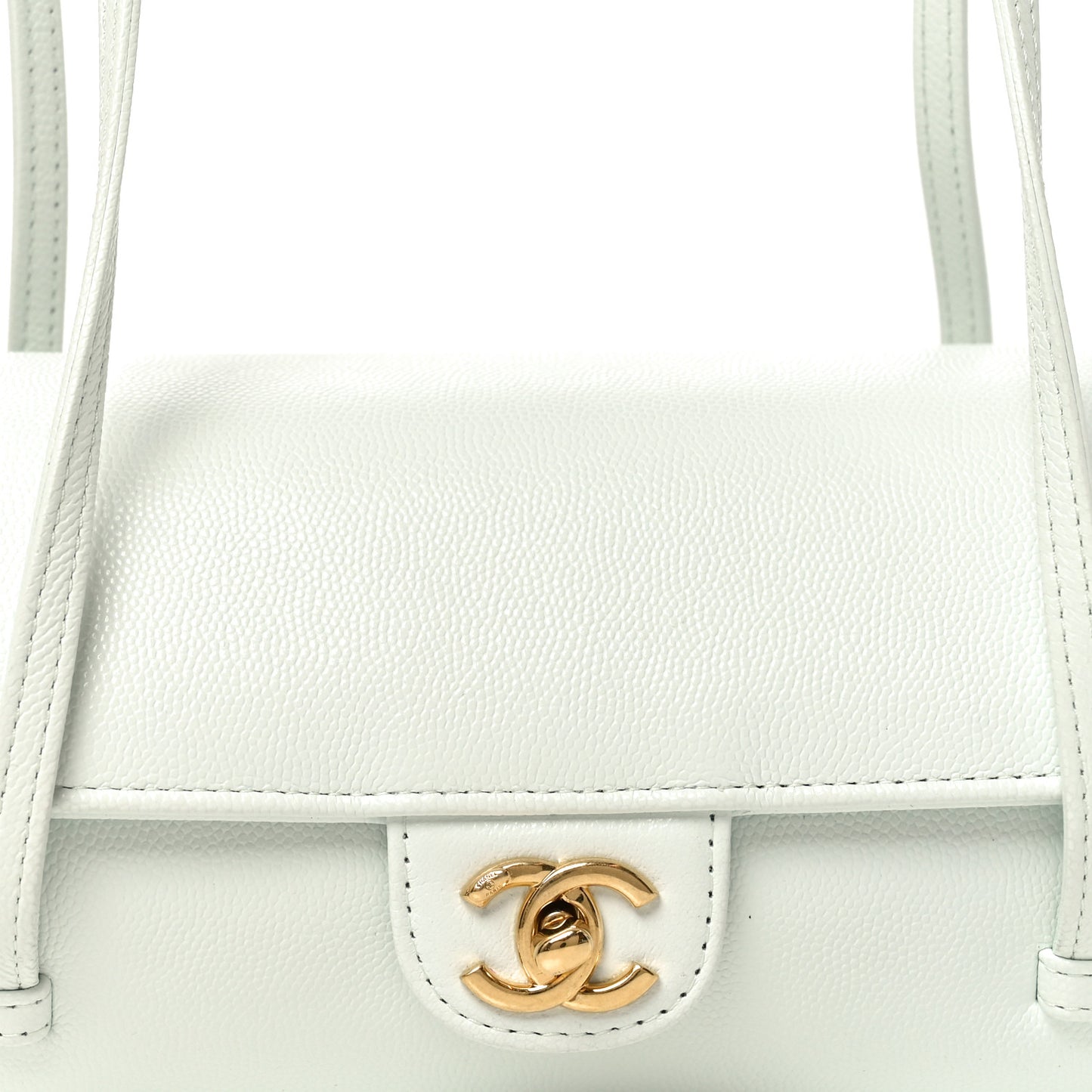 Shiny Caviar Preppy Coco Small Bowling Bag Light Blue