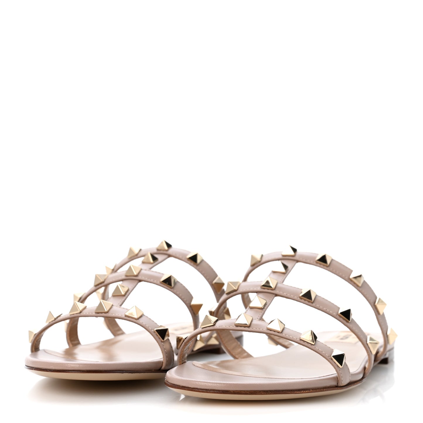 Nappa Rockstud Caged Flat Slide Sandals 36 Poudre