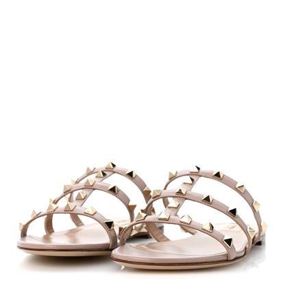Valentino Garavani Nappa Rockstud Caged Flat Slide Sandals 36 Poudre 4 of 9