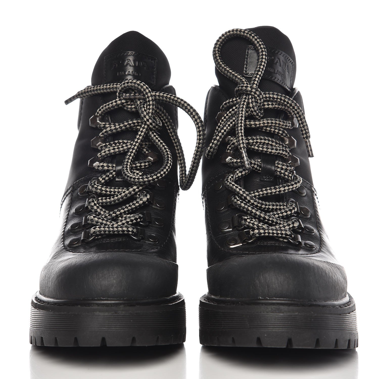 Prada Calfskin Canvas Lace Up Combat Boots 38 Black 2 of 10