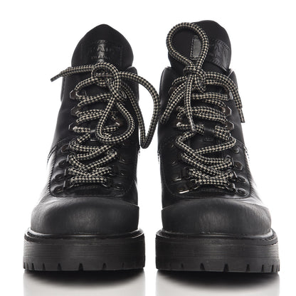 Prada Calfskin Canvas Lace Up Combat Boots 38 Black 2 of 10
