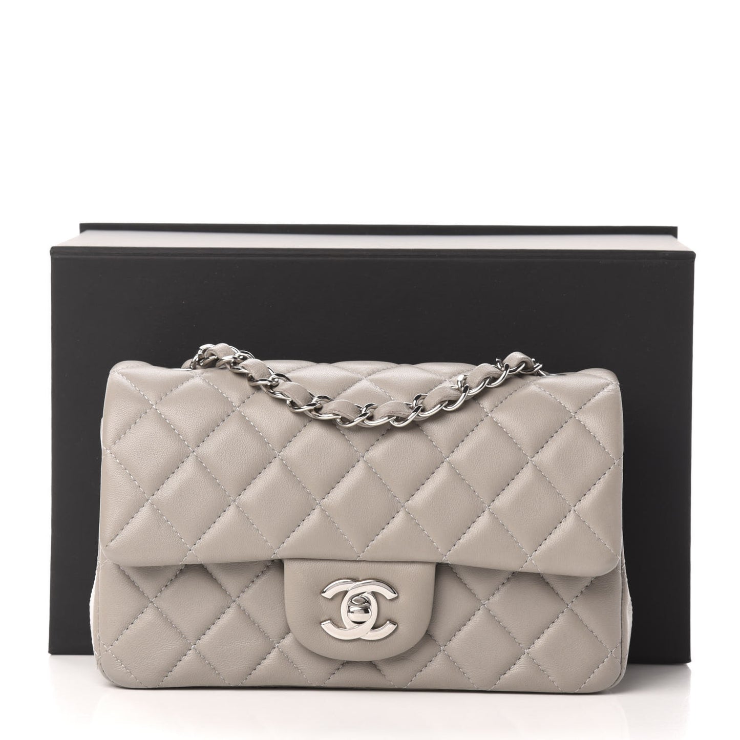 Lambskin Quilted Mini Rectangular Flap Grey