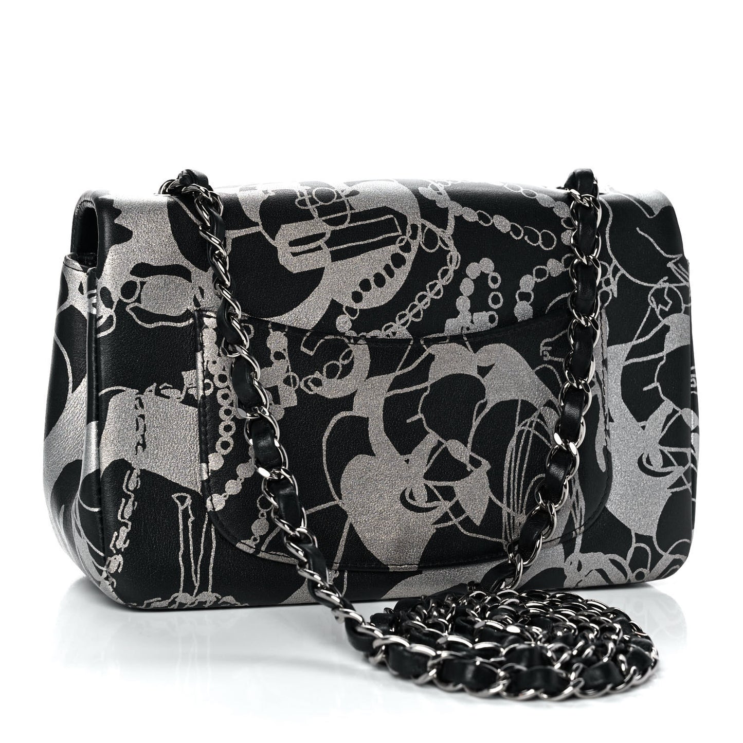 Lambskin Printed Mini Rectangular Flap Black Silver