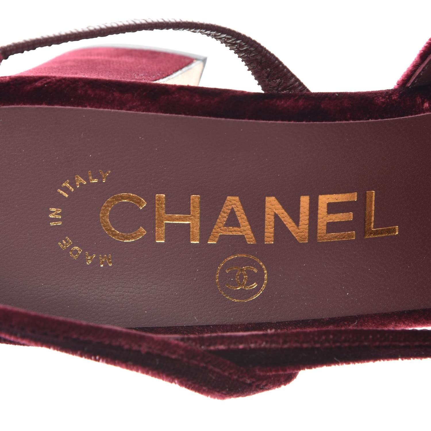 Chanel Velvet Grosgrain Cap Toe CC Slingback Pumps 37 Burgundy Black 7 of 9