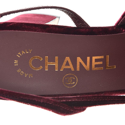Chanel Velvet Grosgrain Cap Toe CC Slingback Pumps 37 Burgundy Black 7 of 9