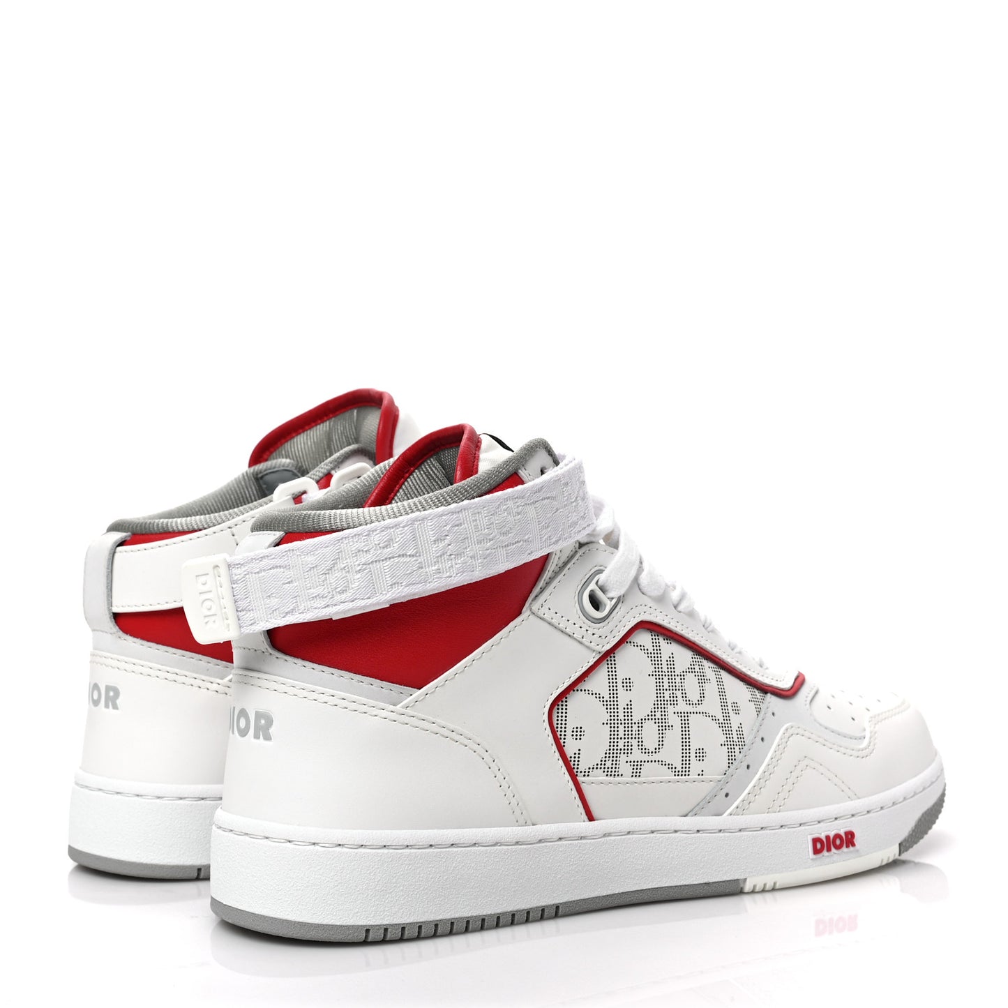 Smooth Calfskin Oblique Galaxy Perforated Mens B27 Mid Top Sneakers 41 White Red