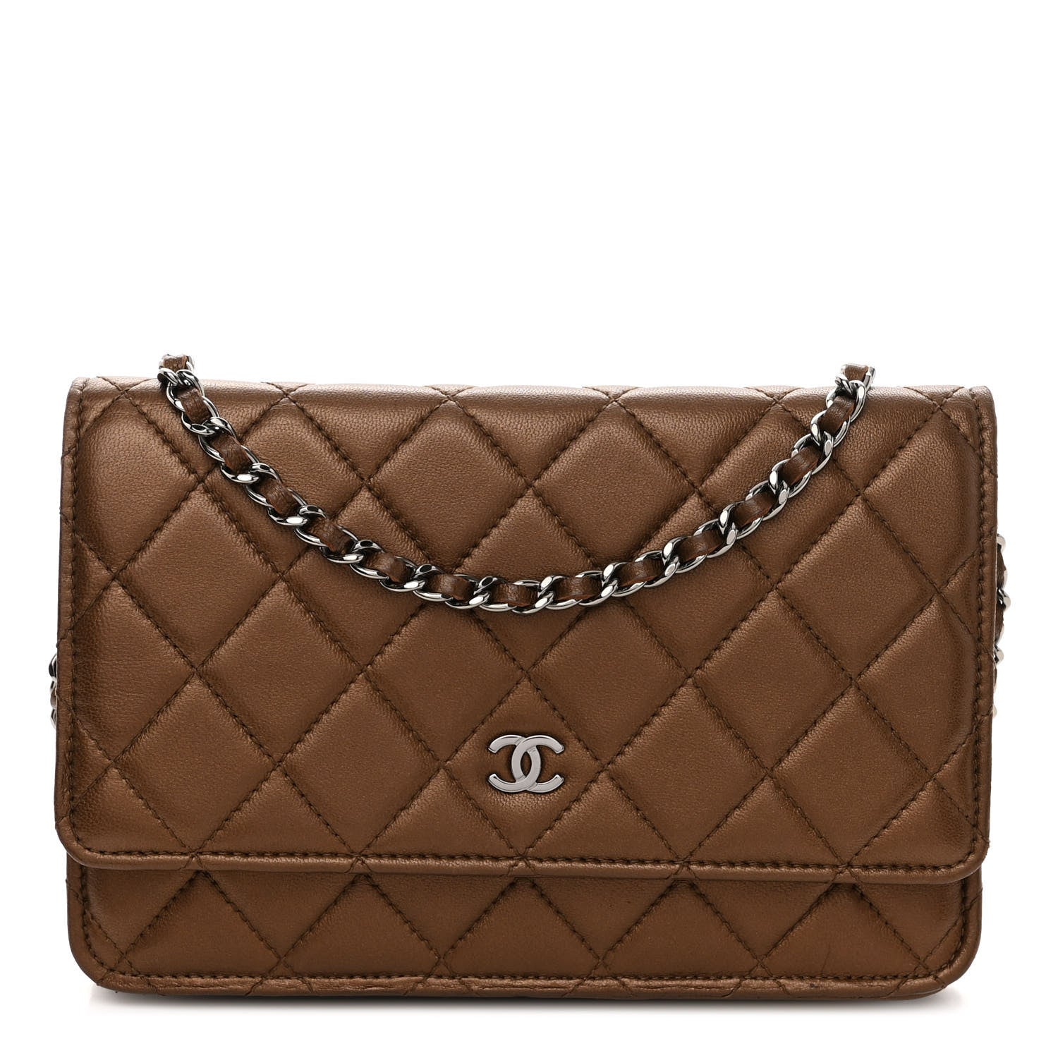 Chanel Metallic Lambskin Quilted Wallet On Chain WOC Bronze 1 of 11