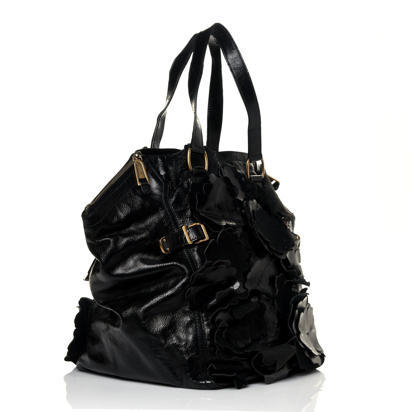 Patent Flower Medium Downtown Tote Black