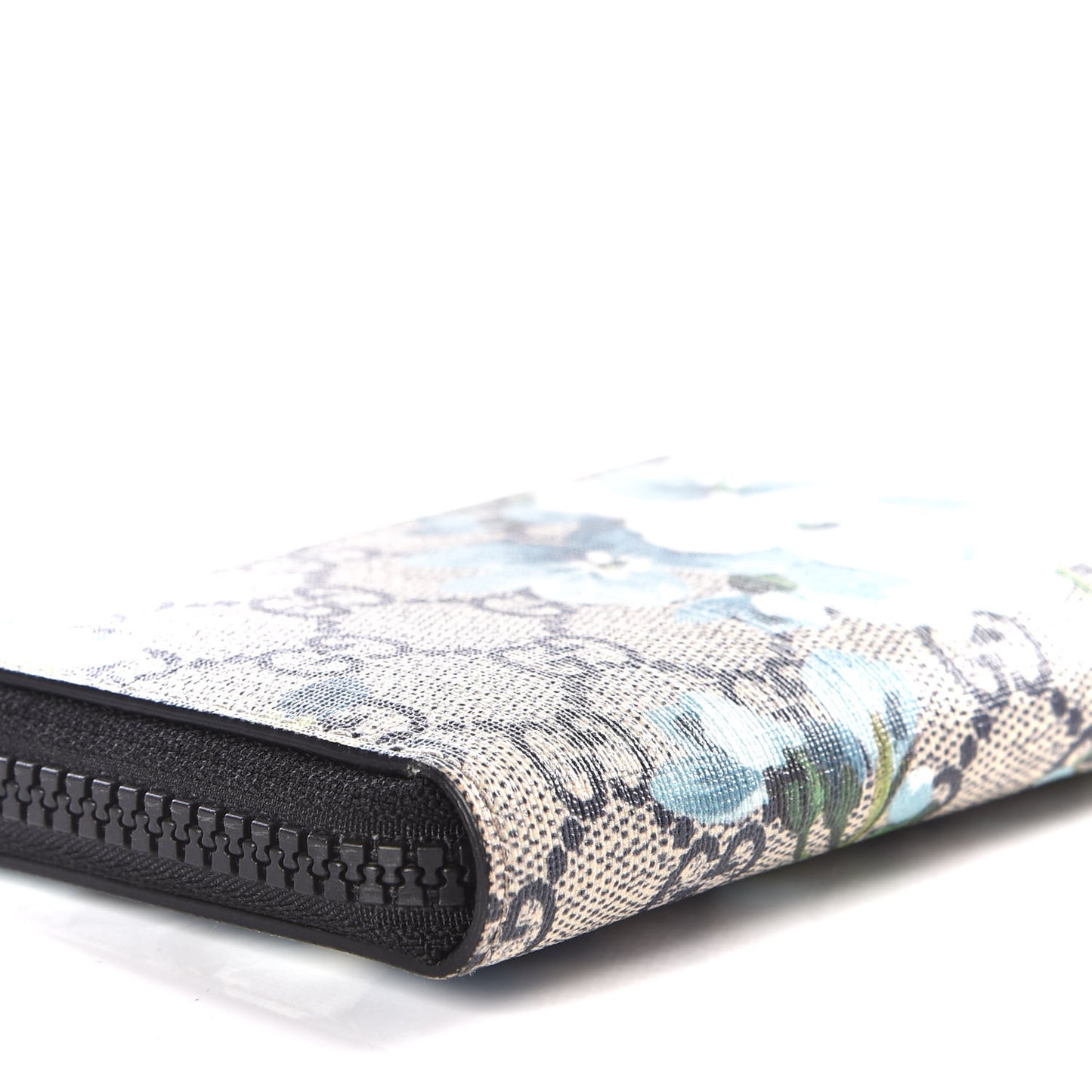 GG Supreme Monogram Blooms Zip Around Card Case Wallet Beige Blue Navy