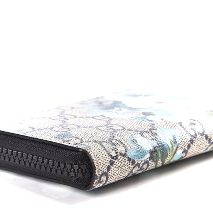 Gucci GG Supreme Monogram Blooms Zip Around Card Case Wallet Beige Blue Navy 5 of 9