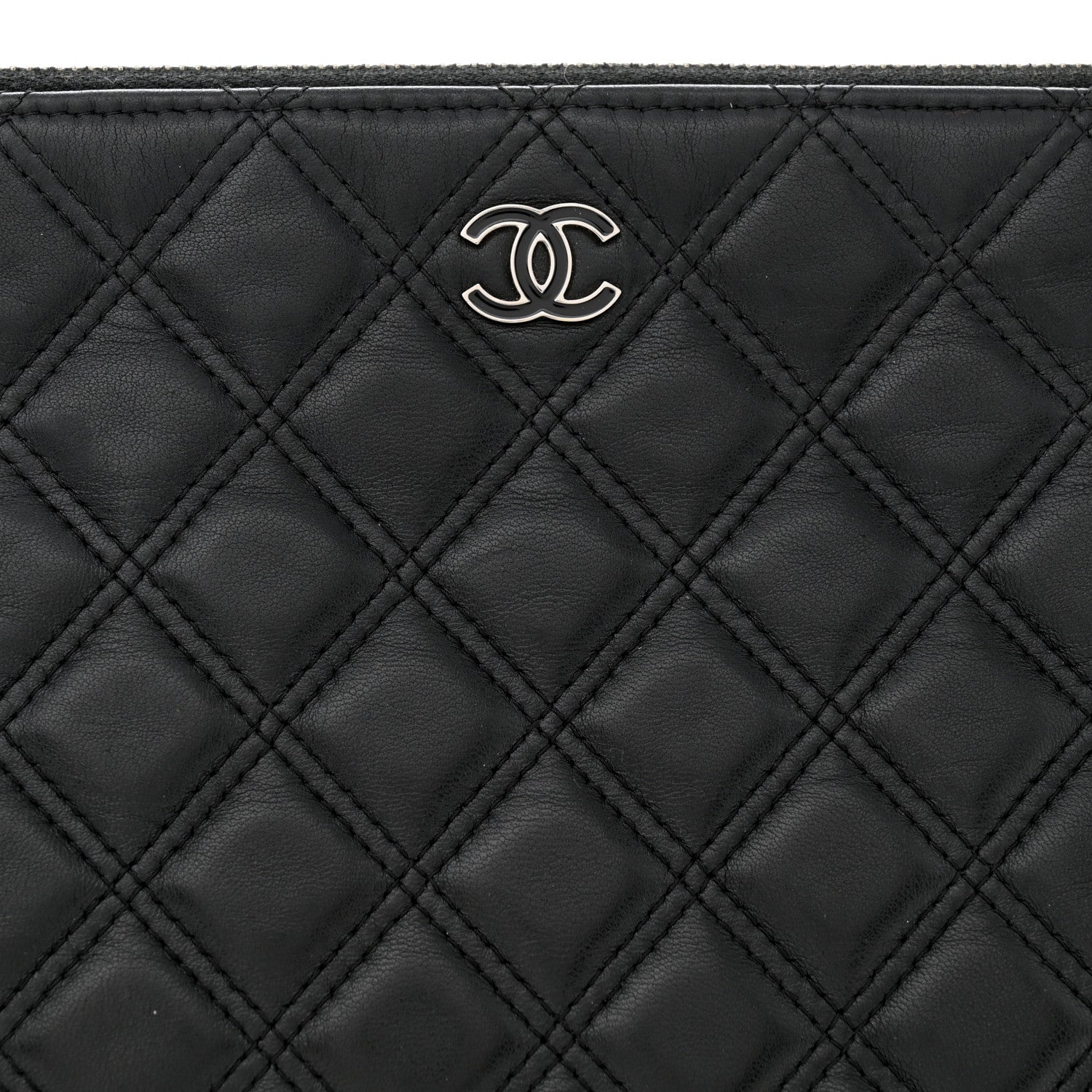 Chanel Lambskin Double Stitch Quilted Large Cosmetic Case Black 8 of 12