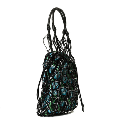 Prada Tessuto Nylon Floral Print Net Tote Black Multicolor 3 of 7
