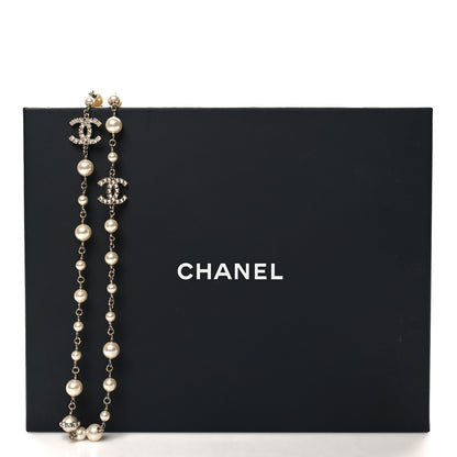 Chanel Crystal Pearl CC Long Necklace Silver 5 of 5