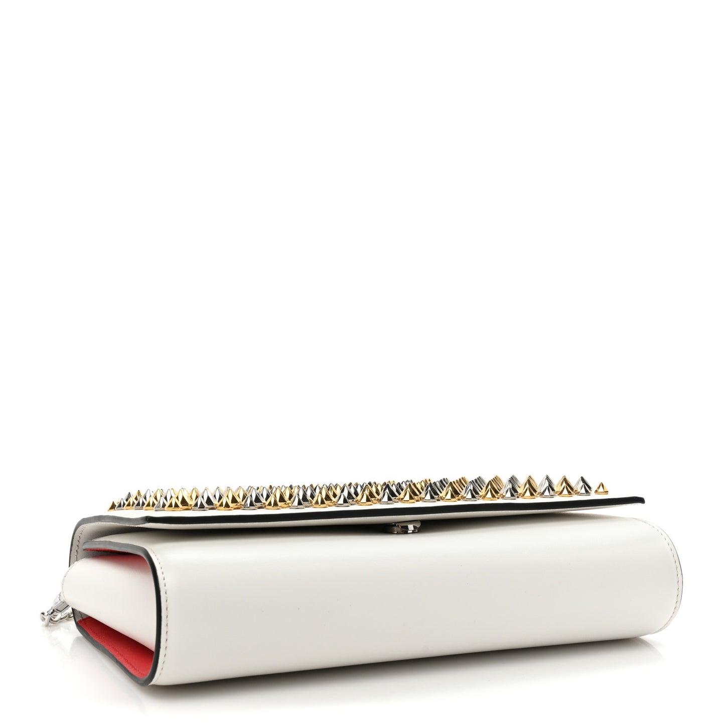 Calfskin Patent Spikes Paloma Clutch Gold Silver