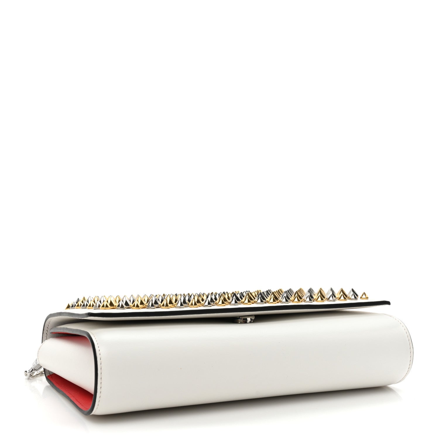 Christian Louboutin Calfskin Patent Spikes Paloma Clutch Gold Silver 4 of 10