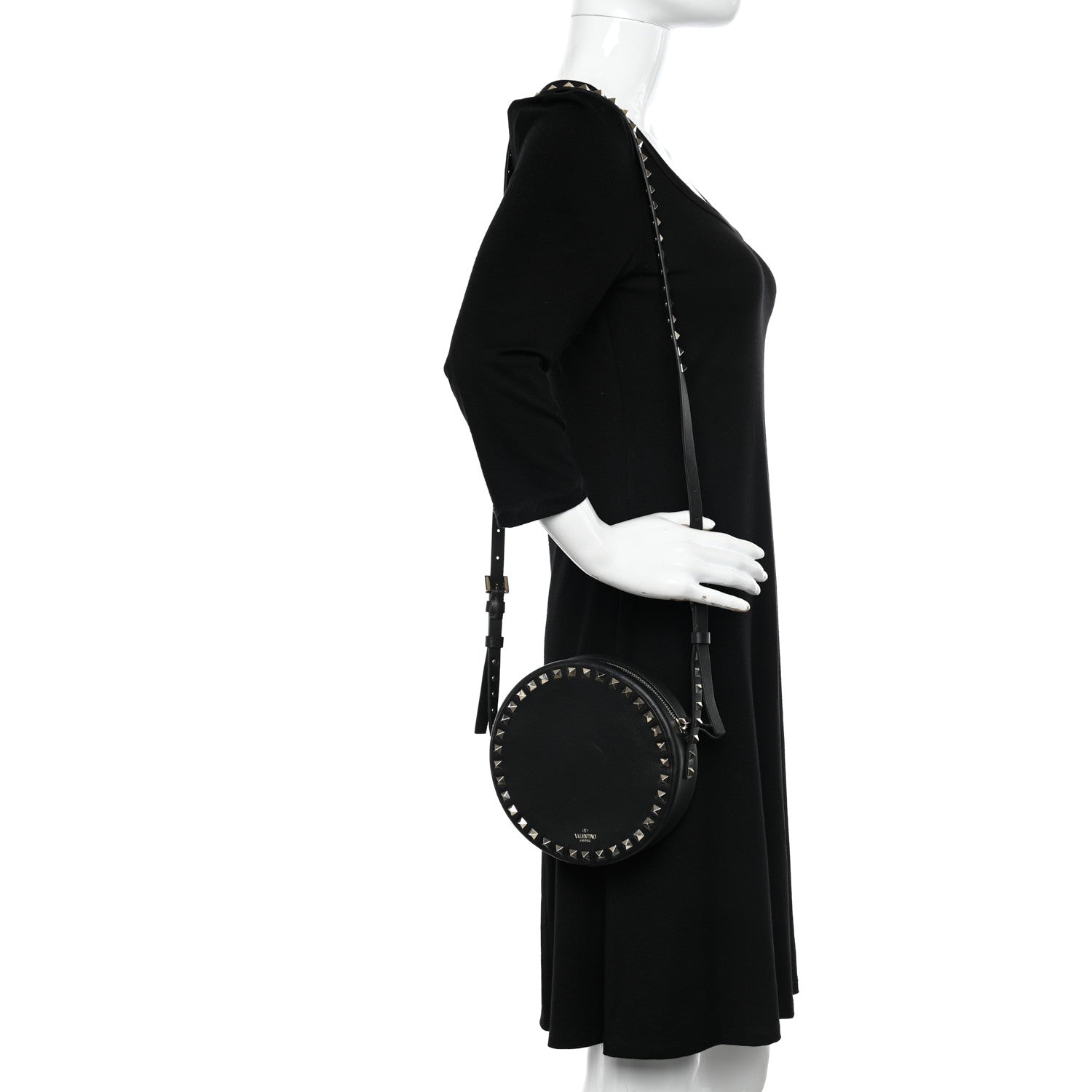Valentino Garavani Calfskin Rockstud Round Crossbody Bag Black 2 of 10