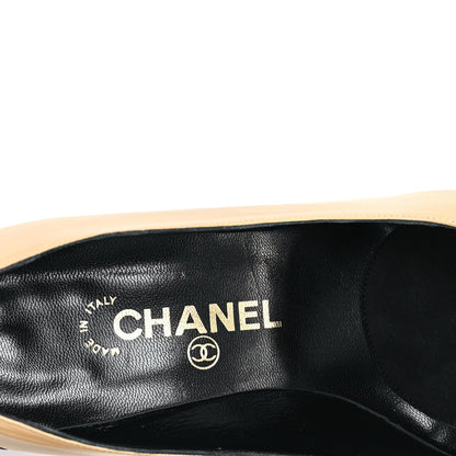 Chanel Lambskin Cap Toe CC Pumps 38 Beige Black 6 of 10