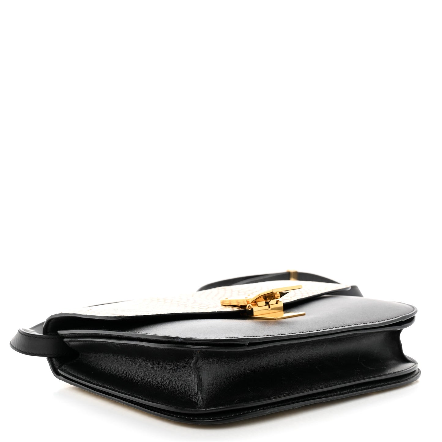 Cobra Calfskin Medium Classic Box Flap Bag Natural Black
