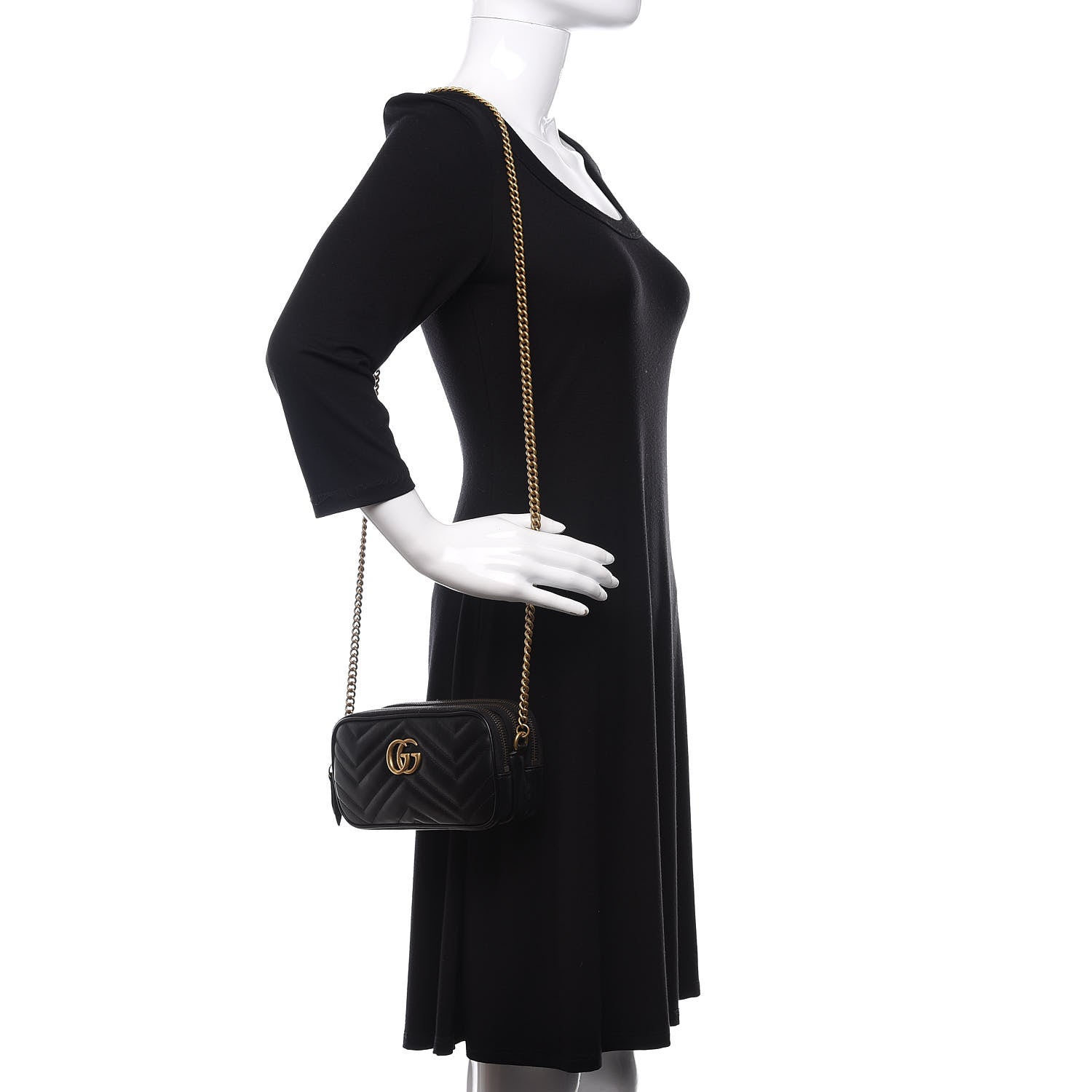 Gucci Calfskin Matelasse Mini GG Marmont Chain Crossbody Bag Black 2 of 13