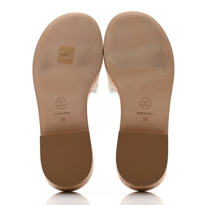 Chanel Tweed Cork CC Mule Sandal 36 Silk White 5 of 7