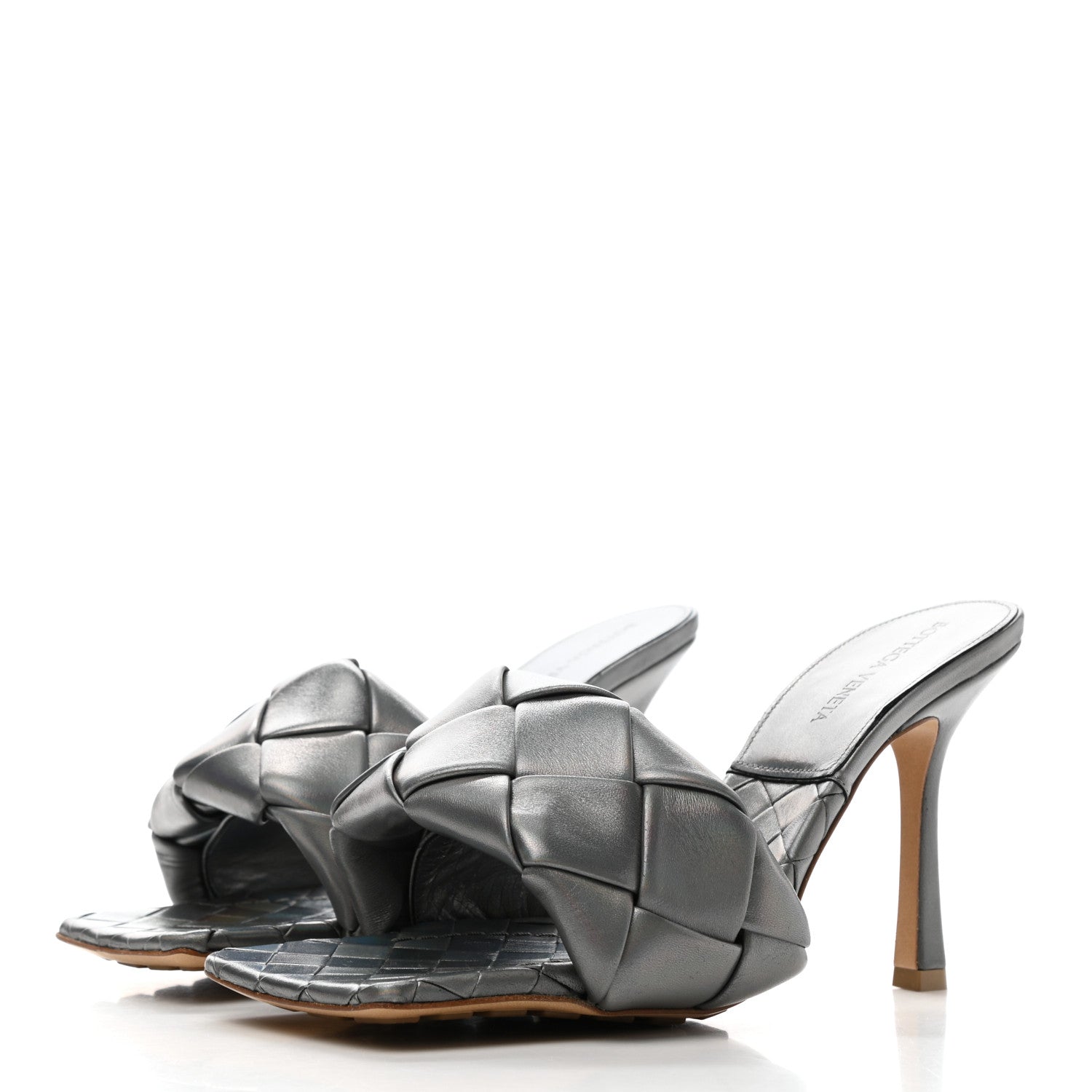 Bottega Veneta Laser Nappa Maxi Intrecciato Lido 90mm Mule Sandals 39 Oyster 3 of 11