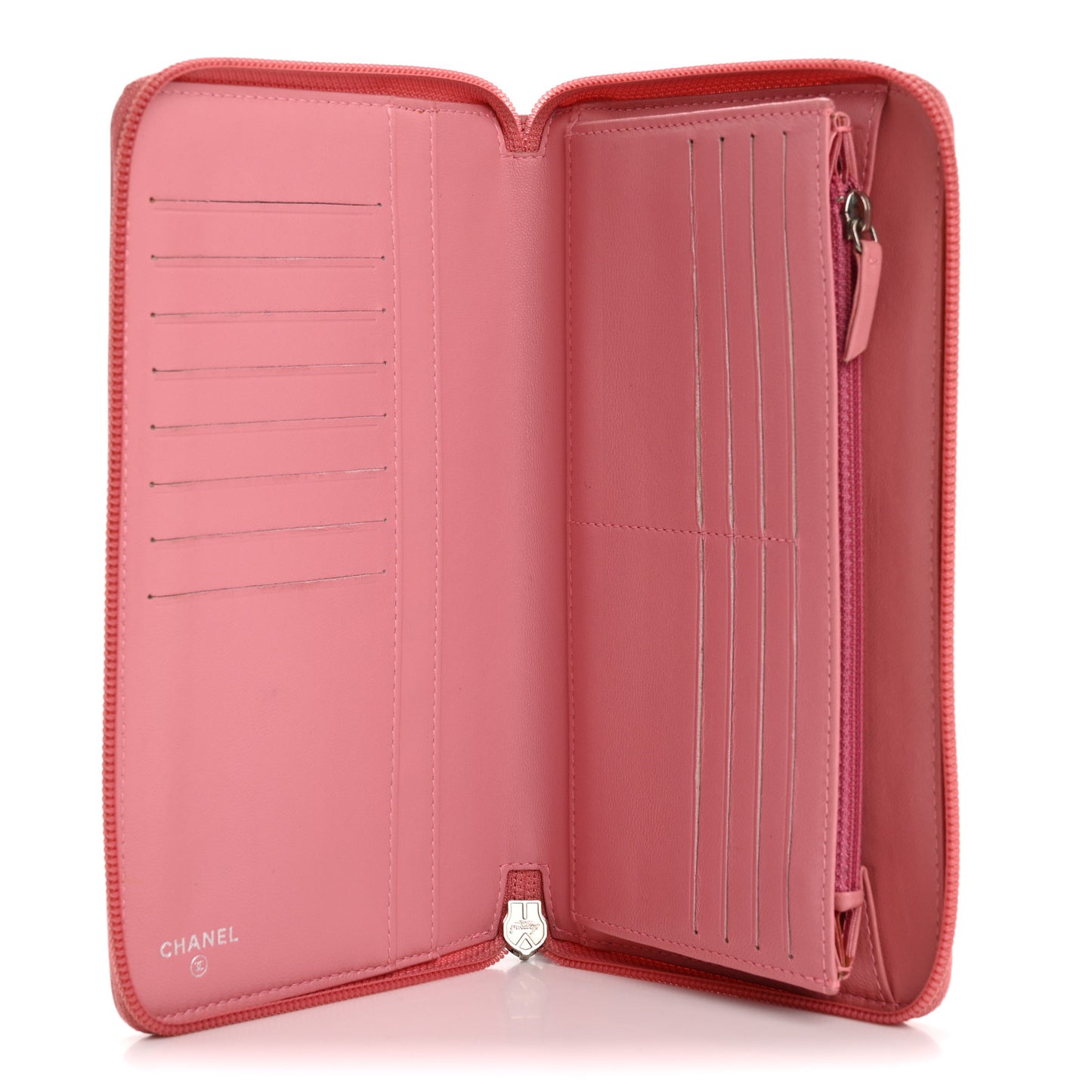Lambskin Camellia Embossed Zip Around Organizer Wallet Pink