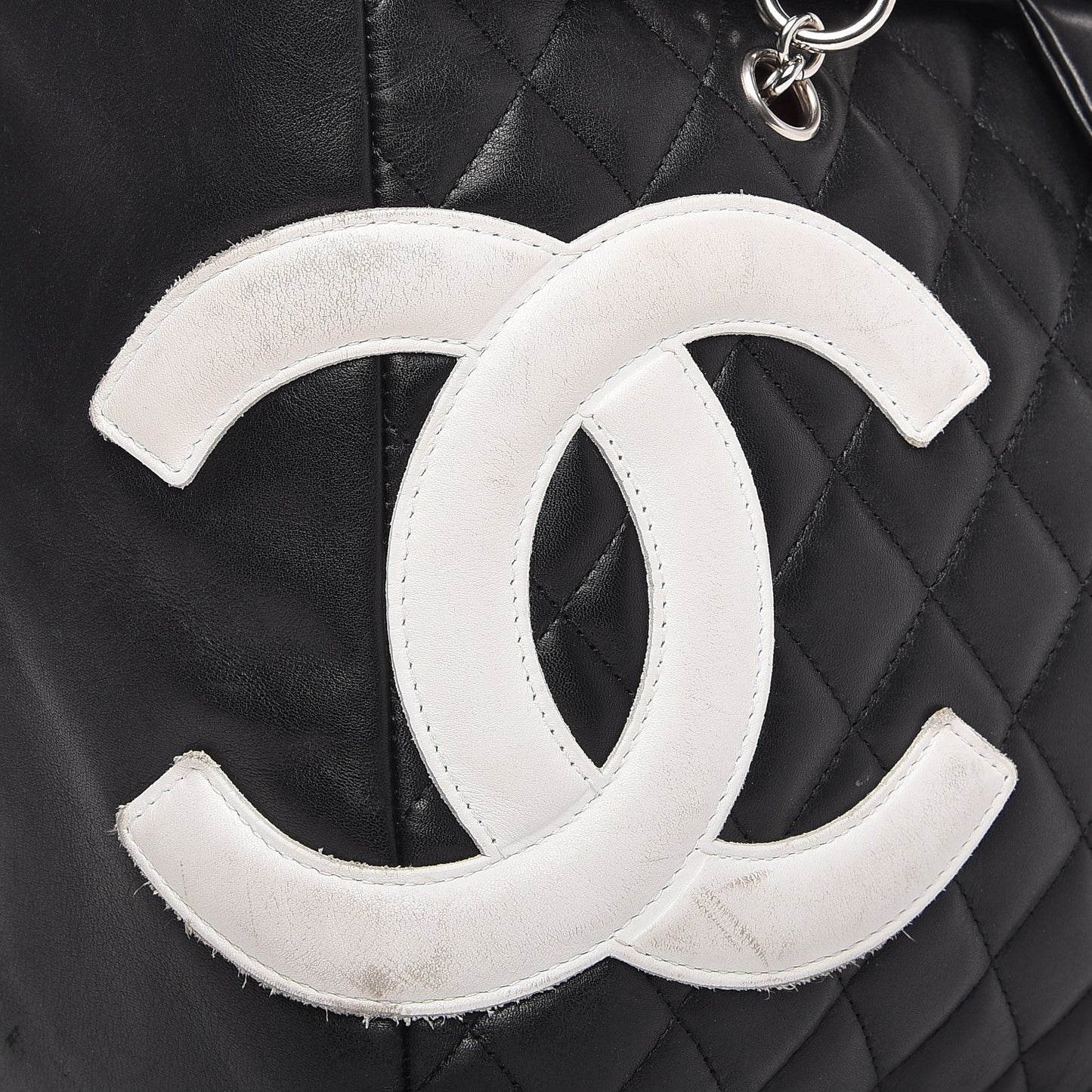 Calfskin Quilted Large Cambon Flap Black White