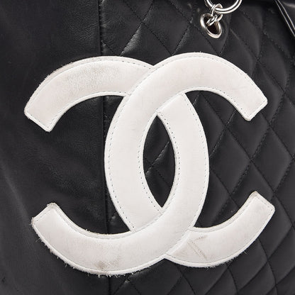 Chanel Calfskin Quilted Large Cambon Flap Black White 8 of 9