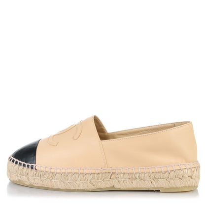 Chanel Lambskin CC Espadrilles 37 Beige Black 1 of 9